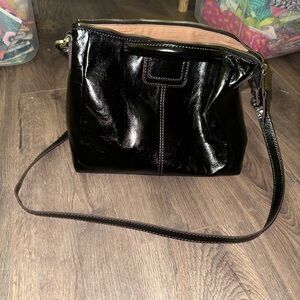 HOBO Black Hobo Bag with Glossy Finish and Adjustable Strap